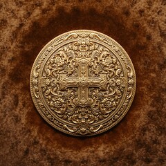 Ornate Gold Cross Ornament on Dark Fur Border