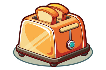 Colorful Cartoon Toaster Illustration Depicting a Retro Style Appliance with a Mix of Blue, Beige, and Orange Accents