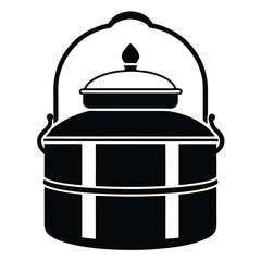 Monochromatic Illustration of a Traditional Tiffin Carrier Used in India for Carrying Lunch or Snacks Featuring Multiple Stacked Containers