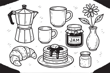 Coffee and Croissant. a Paper Cup with a Dark Lid and Ruddy Pastries.