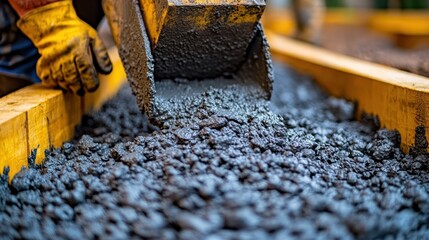 Concrete pouring into a wooden form