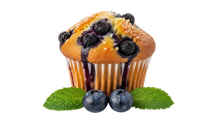 Indulge in a freshly baked blueberry muffin topped with glistening sugar crystals beside on transparent background