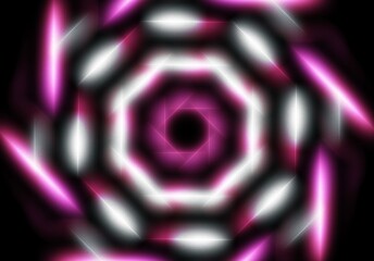 abstract geometric neon light lines kaleidoscope mandala art Vibrant neon spiral design with glowing purple, pink, and yellow rays. Perfect for futuristic backgrounds, posters, or digital art