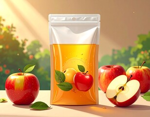 Apple juice pouch, sunlight