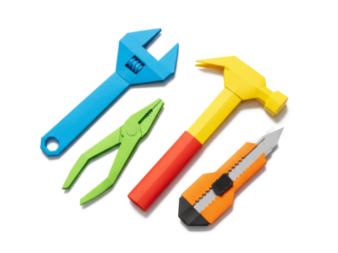 ​low poly geometric papercraft tools set isolated from transparent background. Png file