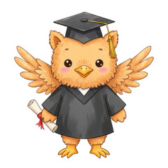 Cartoon Owl Mascot in Graduation Gown with Diploma on Transparent Background for Educational