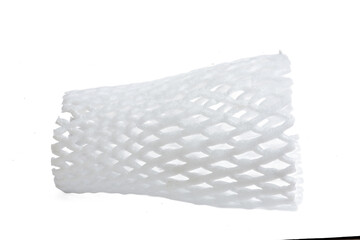 Photo of form net or fruit net with a high-resolution camera stacking focus technic using on a white background.
