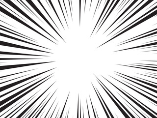Fototapeta premium Manga comic explosion, motion or movement effect, vector background. Manga anime cartoon radial speed lines and abstract pattern for comic book burst, flash ray or explode bang action 