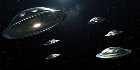 Group Metallic Ufos Flying