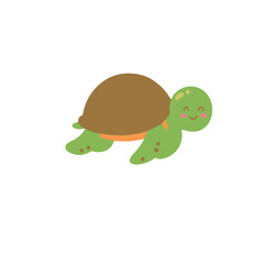 Cute Cartoon Turtle with Smile – Adorable Sea or Land Tortoise Vector Illustration