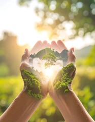 Hands holding a miniature landscape
