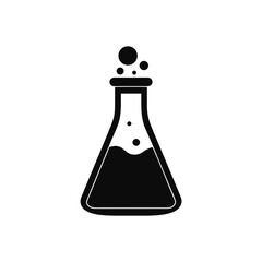 Beaker with bubbling liquid on transparent background silhouette