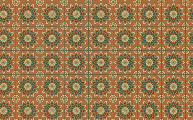 Decorative Seamless Pattern flowers green and orange color, seamless pattern of thai style.