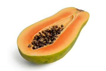 Photo of papaya taken with a high-resolution camera stacking focus technic using on a white background.