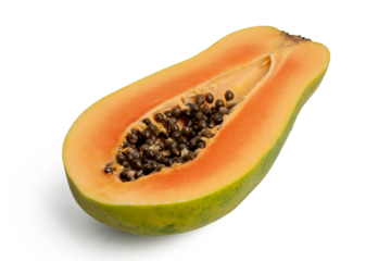 Photo of papaya taken with a high-resolution camera stacking focus technic using on a white background.