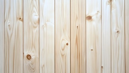 Fototapeta premium The image shows multiple light beige wooden planks arranged vertically, exhibiting a smooth surface texture and subtle wood grain patterns.