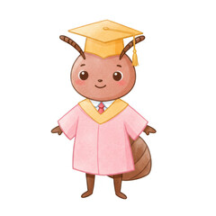 Illustration of Brown Ant in Graduation Gown on Transparent Background Graduation Celebration