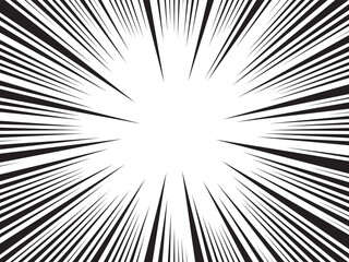 Manga comic explosion, motion or movement effect, vector background. Manga anime cartoon radial speed lines and abstract pattern for comic book burst, flash ray or explode bang action	