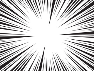 Fototapeta premium Manga comic explosion, motion or movement effect, vector background. Manga anime cartoon radial speed lines and abstract pattern for comic book burst, flash ray or explode bang action 