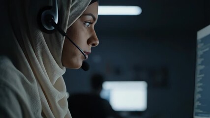Focused Support: Muslim Woman in Hijab Providing Tech Assistance - Powered by Adobe