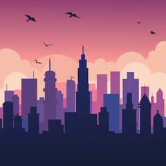 Fototapeta premium Modern City Skyline Silhouette at Sunset