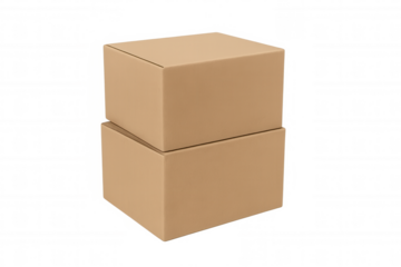 Two simple brown cardboard boxes stacked together on a transparent background, ideal for shipping and delivery concepts