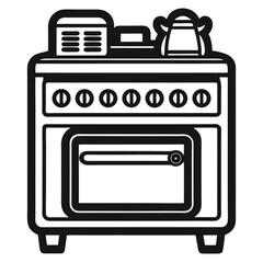 Vintage Wood Burning Stove Illustration Cozy and Retro Kitchen Appliance Black and White Line Art