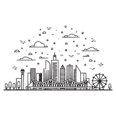 Obraz premium City Skyline Vector with Bridge and Ferris Wheel | Urban Silhouette Illustration