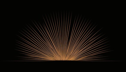 The illustration shows a symmetrical arrangement of thin, radiating golden lines emanating from a central point, creating a burst effect against a pure black backdrop.