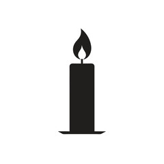 Fototapeta premium Simple candle with flame on transparent background silhouette