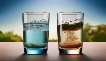Clean Water And Dirty Water In Glasses Demonstrating Drinking Water Problems