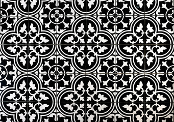 Black and white ornamental tile pattern background