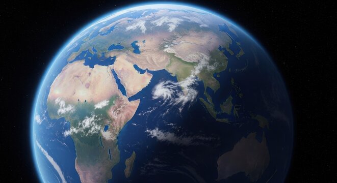 Earth from space, detailed view of continents and clouds