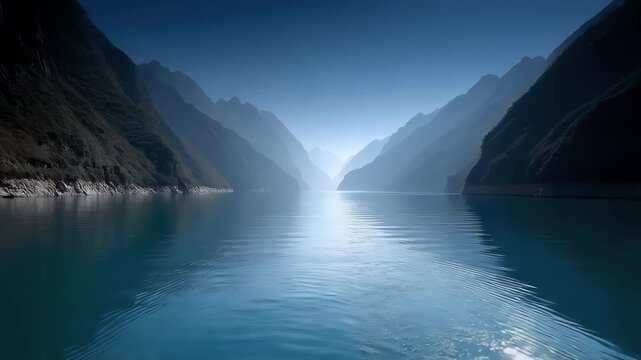 Mountains and Rivers Depend on Each Other, Tranquil Canyon, Clear Water Ripples