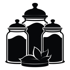 Black and White Illustration of Three Spice Jars with Varying Fillings Standing Side By Side on a White Background