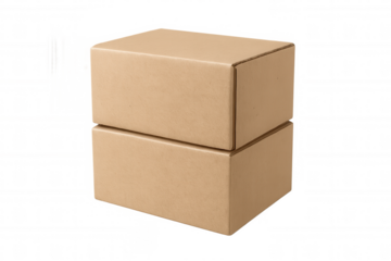 Two plain cardboard boxes stacked together on a transparent background, ready for shipping or storage