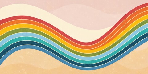 A colorful rainbow wave design on a beige background with a retro vintage feel