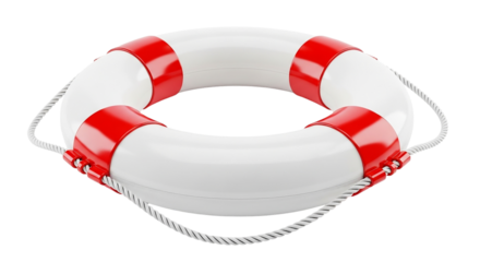 A pristine white and red life preserver a symbol of hope and safety floating in the dark abyss on transparent background