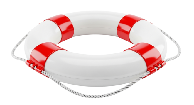 A pristine white and red life preserver a symbol of hope and safety floating in the dark abyss on transparent background