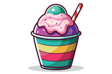 Colorful and Sweet Treat Delightful Illustration of an Ice Cream Cup with Sprinkles and a Candy Cane Straw