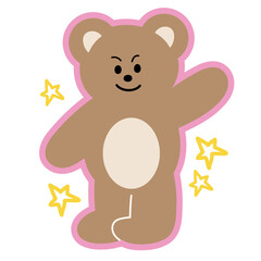 Illustration of teddy bear saying hello for greeting card, Christmas, new year, festive winter season, cartoon character, comic, mascot, standee, sticker, patch, zoo, souvenir shop, expression