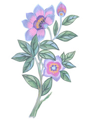 Folk flower in Scandinavian and Nordic style, hygge florals isolated designs on white.