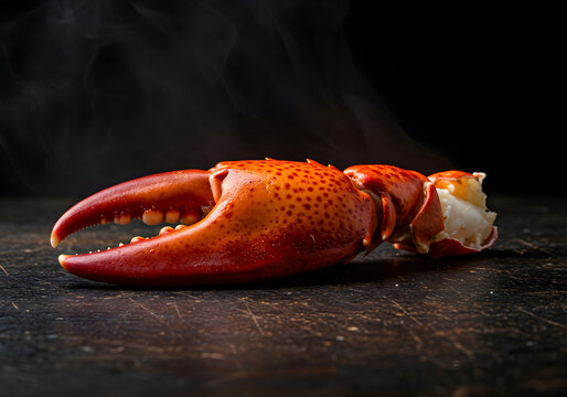 A close-up of a cooked lobster claw
