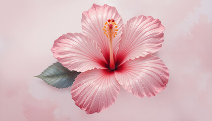ai generator pink hibiscus flower with water drops in soft pastel tones for wedding invitation card design.