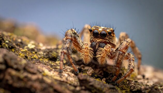 Close-up of a spider on bark - Powered by Adobe