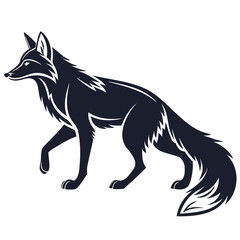 Fototapeta premium Stylized silhouette of a fox walking with a bushy tail and sharp ears on a white background