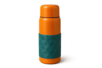 Orange reusable water bottle featuring a geometric grip sleeve, ideal for eco-conscious hydration on the go