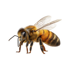 A detailed closeup shot of a honey bee isolated on a transparent background, showcasing its intricate anatomy and fuzzy texture