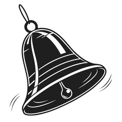A classic black and white illustration of a ringing bell with motion lines indicating sound and vibration