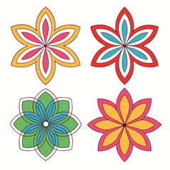 Colorful set of flower and leaf vector icons, a seamless floral pattern design illustration